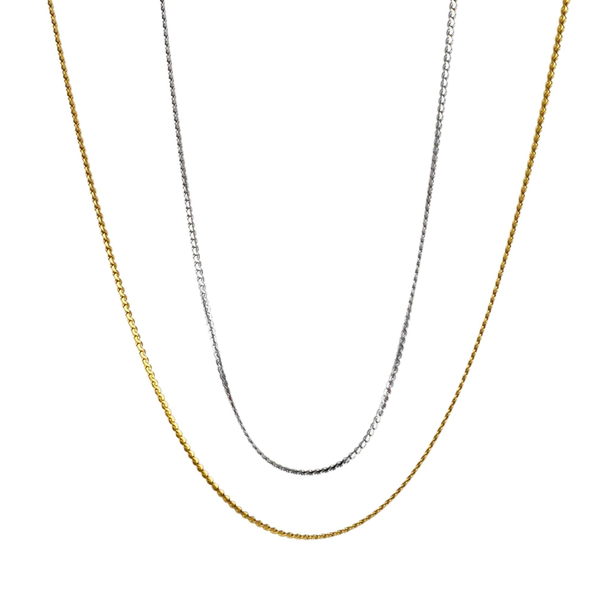 Delicate Twist Chain Necklace available in both 18K gold-plated and classic silver, featuring a simple twist design. Available in 45cm+5cm and 60cm+5cm lengths, perfect for layering or wearing solo.