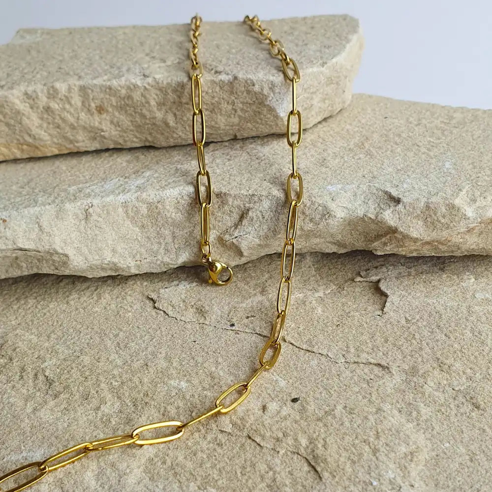 18K gold paperclip chain necklace and bracelet set with adjustable lengths