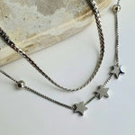 Silver 3 Wishes Necklace featuring three delicate stars, representing hope, dreams, and endless possibilities. Elegant and timeless, designed to complement any outfit.