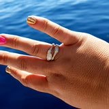 Adjustable ring in gold and white, great for plus-sized fingers 