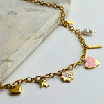 Bold Treasures Necklace featuring stunning 18K gold-plating and colourful charms, available in a 40cm+5cm length. Waterproof, hypoallergenic, and tarnish-resistant, perfect for bold self-expression.