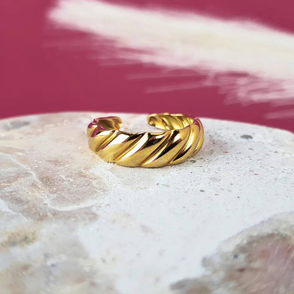 18K gold Crescent Elegance Open Ring with minimalist sculptural crescent design