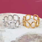 Harmonic shapes adjustable ring in 18k gold plated and silver on a stainless steel base. 