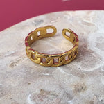 Adjustable gold chain ring featuring bold texture and hypoallergenic stainless steel. Resizeable, adjustable and size inclusive.