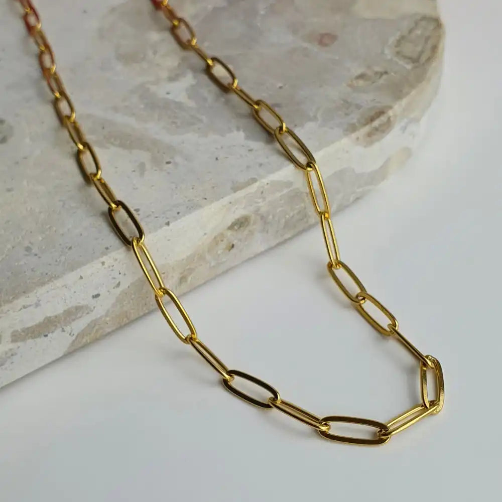 Linked Up Paperclip Chain Necklace in Silver, featuring adjustable 45+5cm and 60+5cm lengths for a stylish, versatile fit.