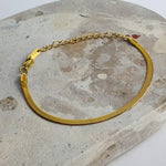 Snake Chain Bracelet Gold plated in 15cm +56cm extender. Stunning herringbone design. Waterproof, sweatproof, hypoallergenic. 