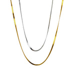 Sleek Snake Chain Necklace featuring both 18K gold-plated and classic silver options, with a stunning herringbone design. Available in 45cm+5cm and 60cm+5cm lengths. Waterproof, hypoallergenic, and tarnish-resistant.